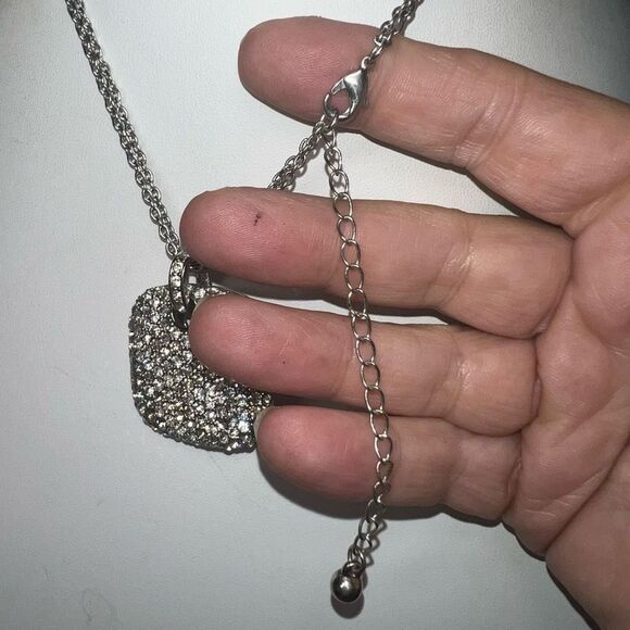 Double Strand Silver Tone Pave Crystal Pendant Statement Necklace - Picture 7 of 7